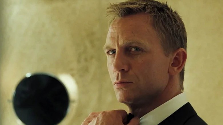 James Bond fixing his bowtie in Casino Royale