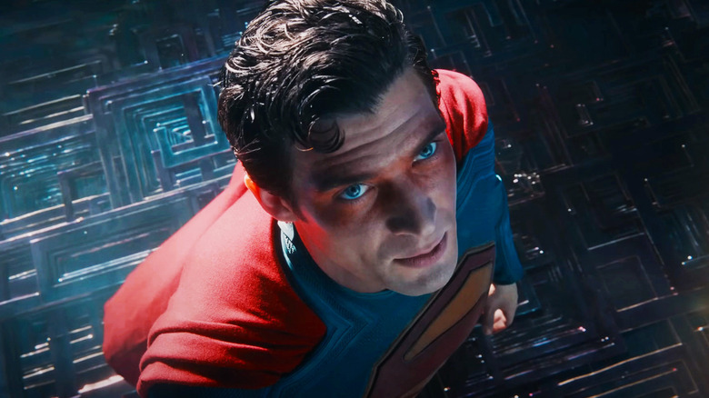 David Corenswet's Superman looks up in Superman