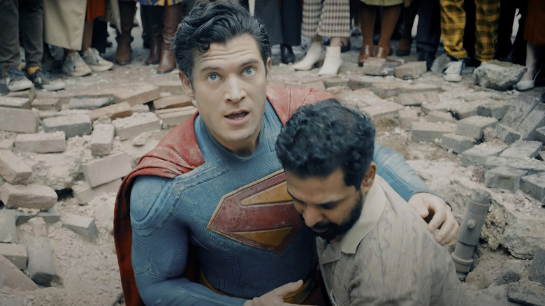 Dinesh Thyagarajan's Malik helps David Corenswet's Superman up in Superman