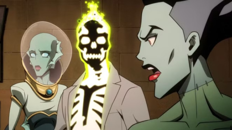 Nina, Dr. Phosphorous, and The Bride in Creature Commandos as the Bride admonishes Dr. P