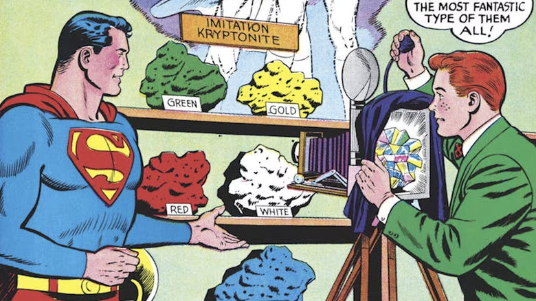Superman shows different forms of Kryptonite to Jimmy Olsen