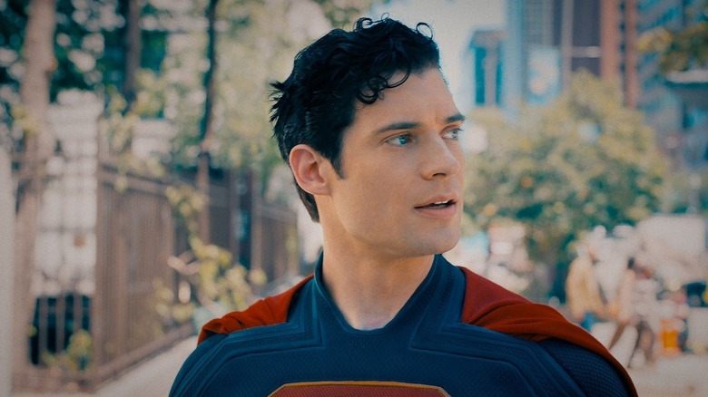 David Corenswet as Superman looking to his left in Superman (2025)