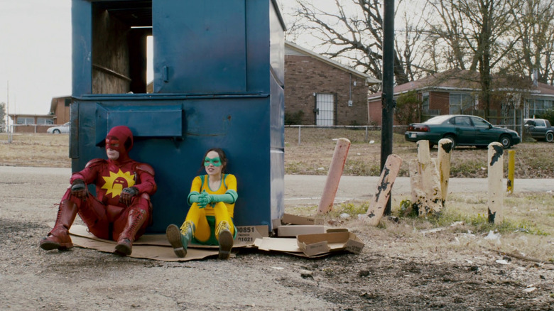 Rainn Wilson and Elliot Page waiting for crime in Super