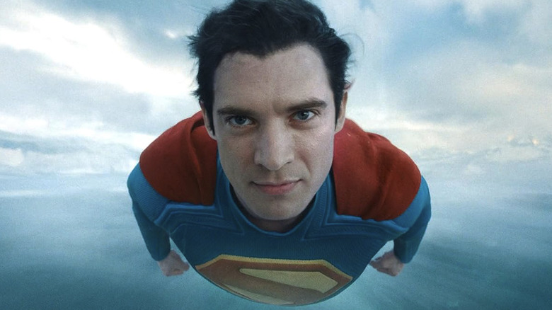 David Corenswet's Superman flying toward the camera in Superman