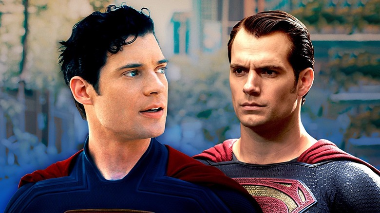 David Corenswet and Henry Cavill as Superman side by side in composite image