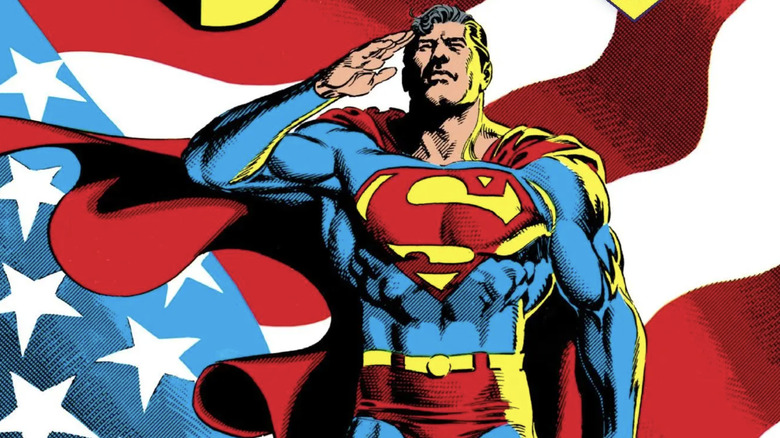 Superman Triangle Era Omnibus Vol. 1 cover, Superman saluting with American flag in the background