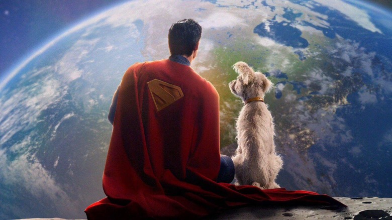 Superman and Krypto on the moon looking at the Earth