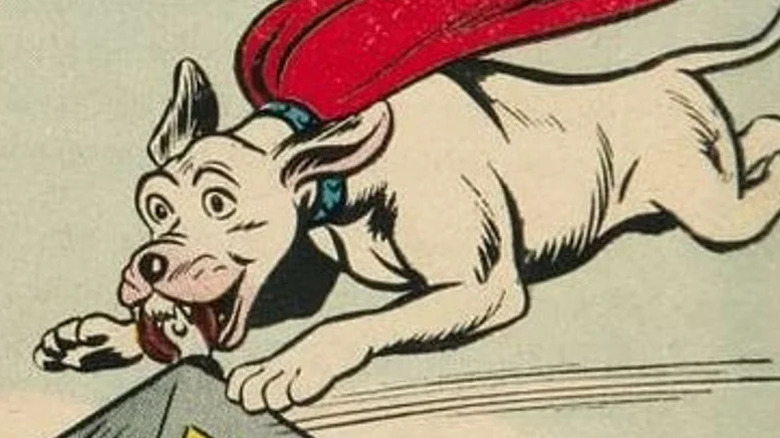 Krypto carregando um cofre ao volante nos quadrinhos da DC
