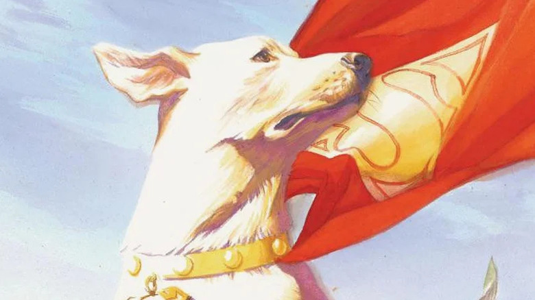 Krypto com uma capa vermelha esvoaçante nos quadrinhos da DC