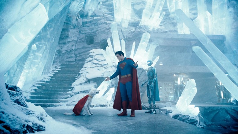 Superman argues with Krypto inside the Fortress of Solitude in Superman