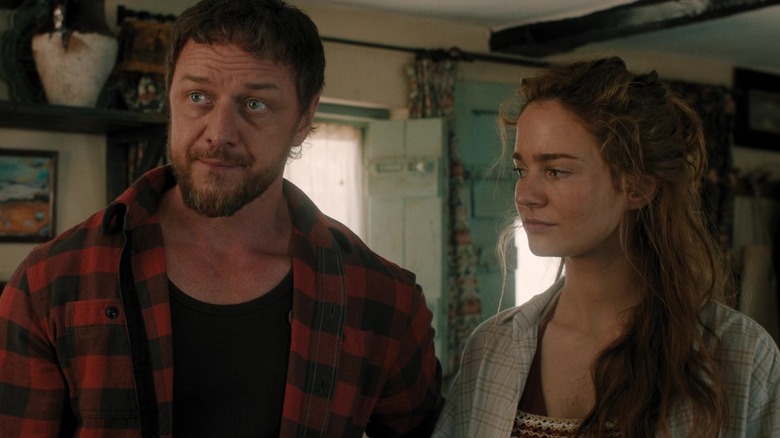 James McAvoy's Paddy stands alongside Aisling Franciosi's Ciara in their home in Speak No Evil