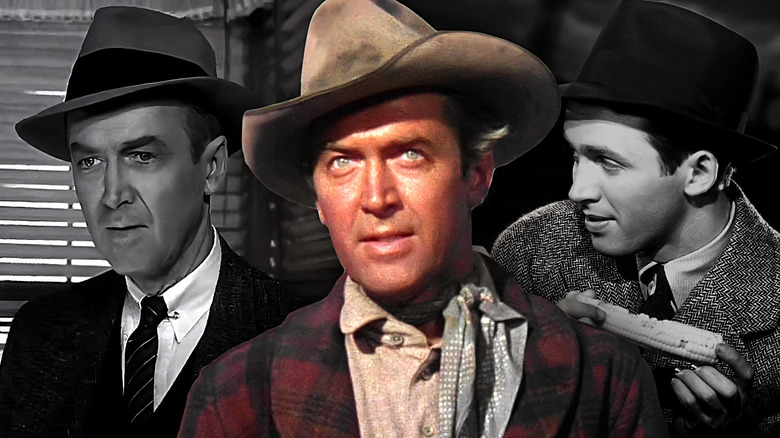 James Stewart's characters from several different films standing next to each other