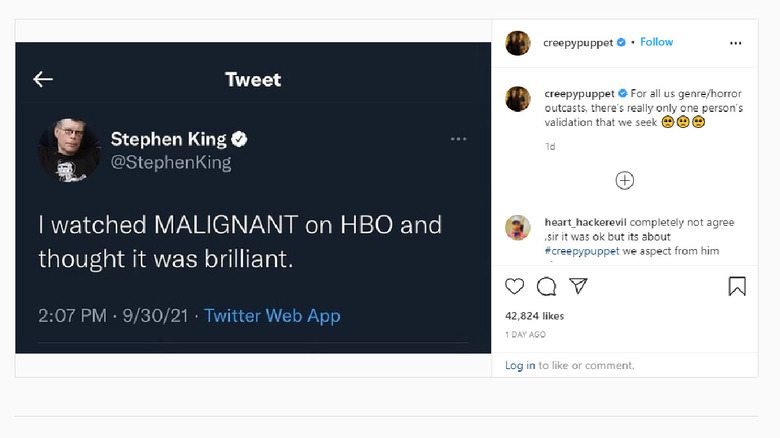 Screenshot - Stephen King praise of Malignant