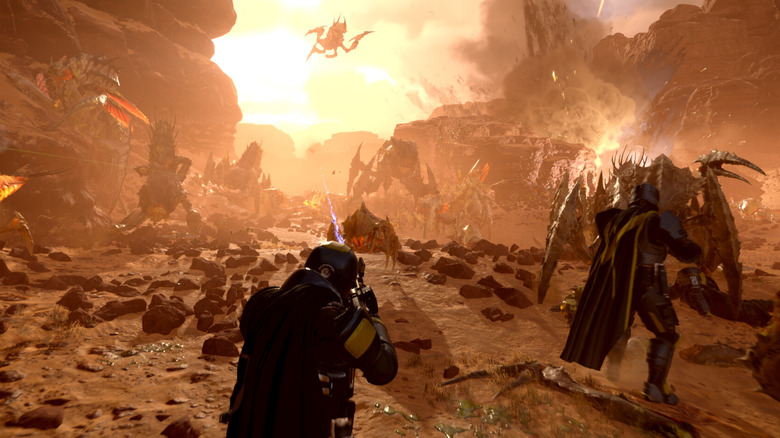 The Helldivers fighting the Terminids in Helldivers 2