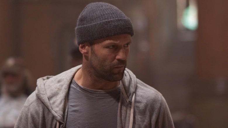 Jason Statham as Luke Wright keeping his head warm in Safe