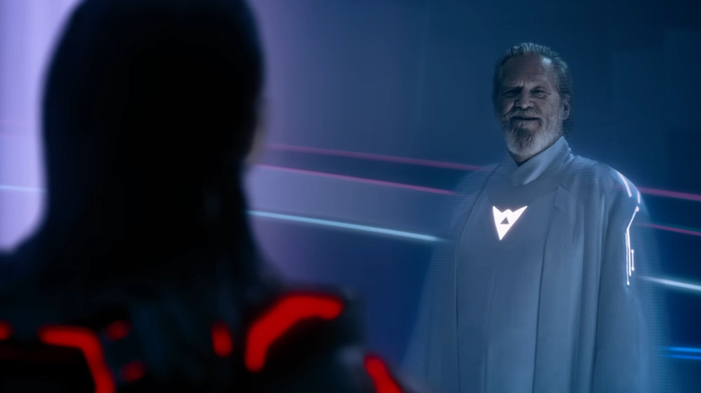 Kevin Flynn talks to Ares in the original Game Grid in Tron: Ares