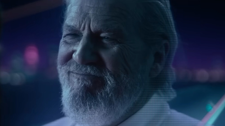 Kevin Flynn smiling in his white robe in Tron: Ares