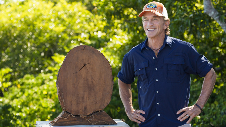 Jeff smiling and talking to the players on Survivor 50