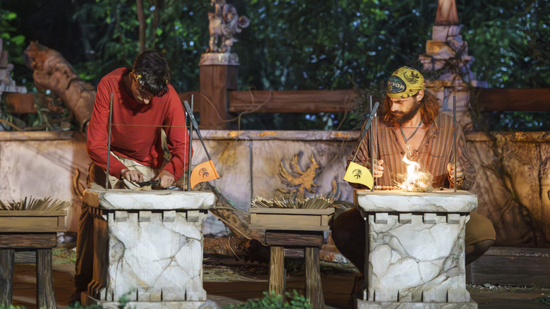 Rizo and Jonathan making fire on the Survivor 50 finale