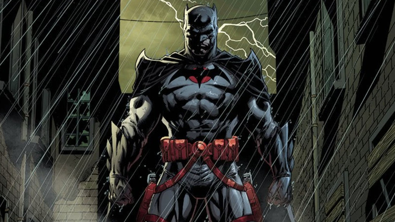 A Jason Fabok drawing of Thomas Wayne as Batman in stormy alley