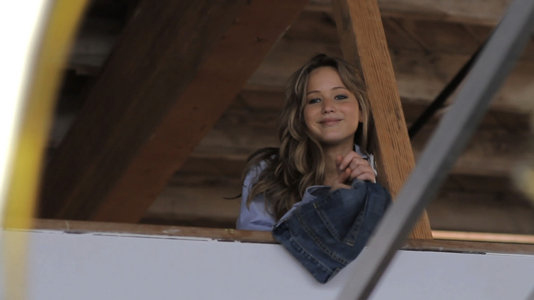 Jennifer Lawrence's Samantha looks down from a window in Like Crazy