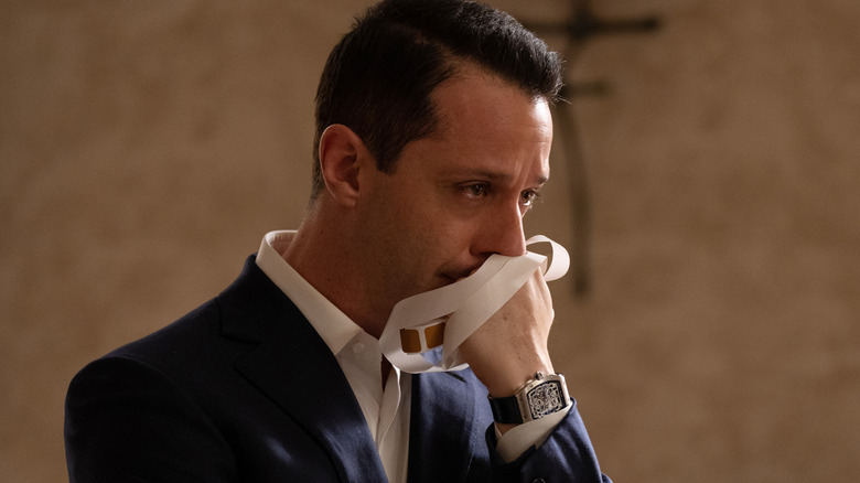 Kendall crying at Logan's funeral on Succession