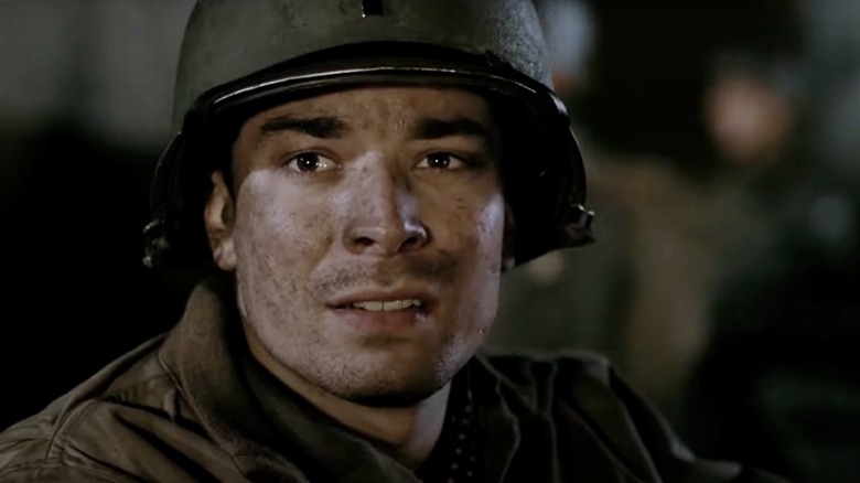 Jimmy Fallon wearing helmet in Band of Brothers