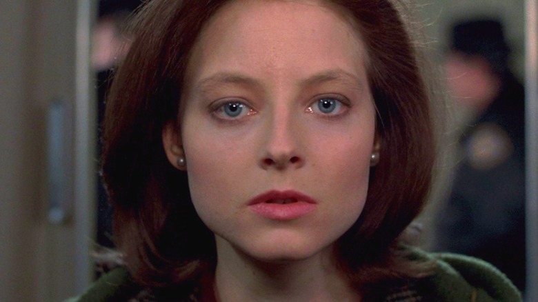 Jodie Foster as Clarice Starling staring ahead in The Silence of the Lambs