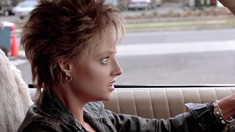 Jodie Foster looks upset in her car as Sarah Tobias in The Accused
