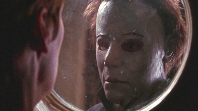 Michael Myers looking through the window at Laurie in Halloween H20
