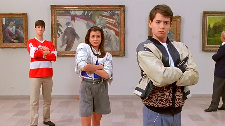 Alan Ruck as Cameron, Mia Sarah as Sloane, and Matthew Broderick as Ferris at the museum in Ferris Bueller's Day Off