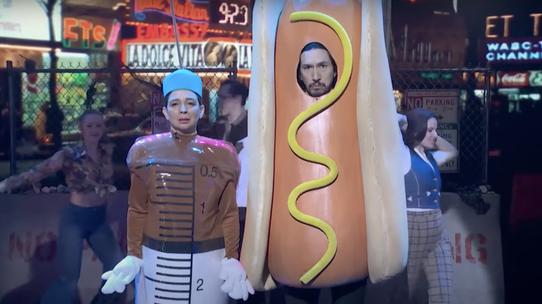 Maya Rudolph as a heroin needle and Adam Driver as a hot dog on SNL50