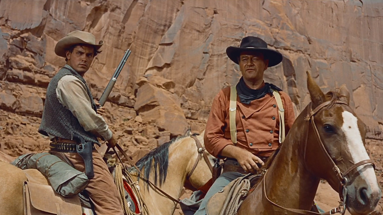 Jeffrey Hunter John Wayne sitting on horse