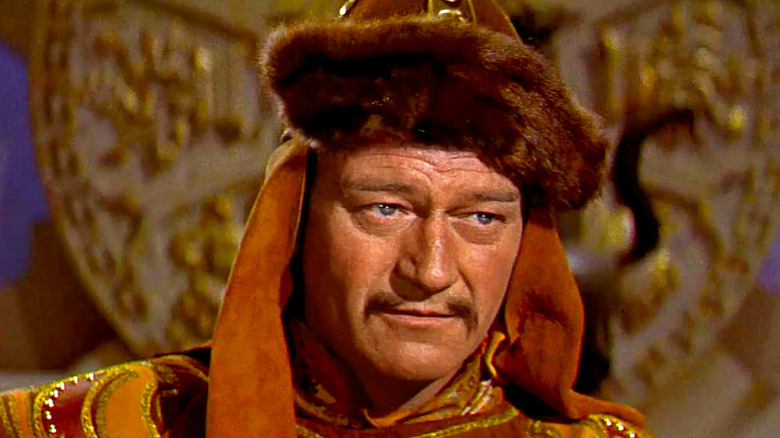 John Wayne as Temujin, later Genghis Khan, looking off frame in The Conqueror.