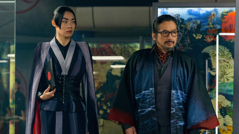 Rina Sawayama as Akira and Hiroyuki Sanada as Shimazu in John Wick: Chapter 4