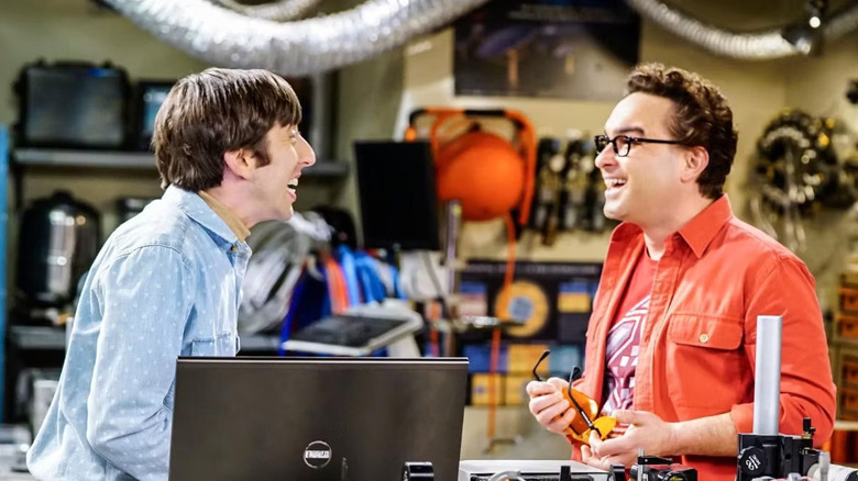 Howard and Leonard laugh at work on the theory of the big explosion