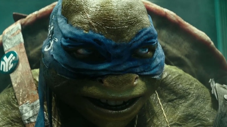 A close up of Leonardo's face in Teenage Mutant Ninja Turtles (2014)