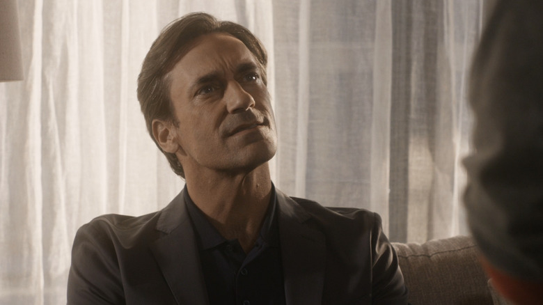 Jon Hamm's Walter looks up as he sits on a couch in Marjorie Prime