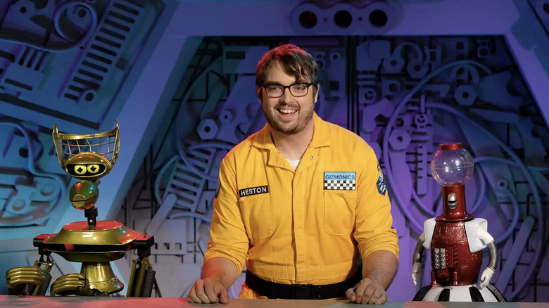 Crow T. Robot, Jonah Ray, and Tom Servo on Mystery Science Theater 3000