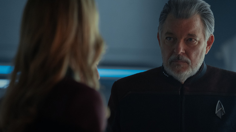Jeri Ryan as Seven of Nine and Jonathan Frakes as William Riker in Star Trek: Picard season 3