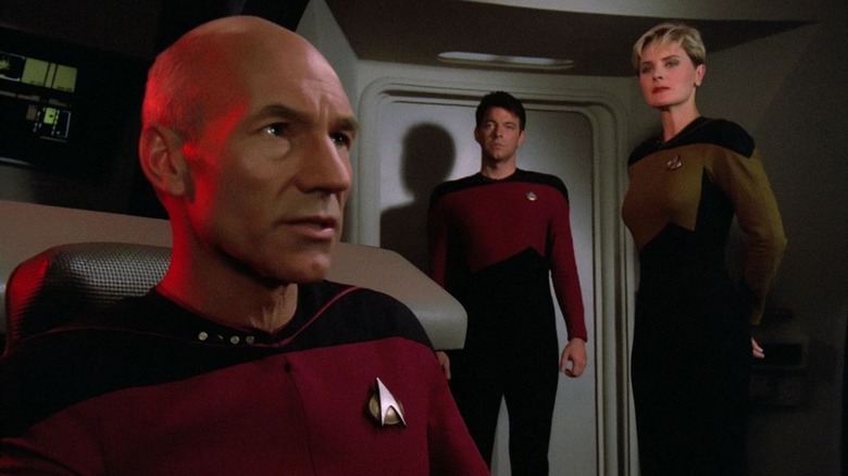 Patrick Stewart, Jonathan Frakes, and Denise Crosby in Star Trek: The Next Generation