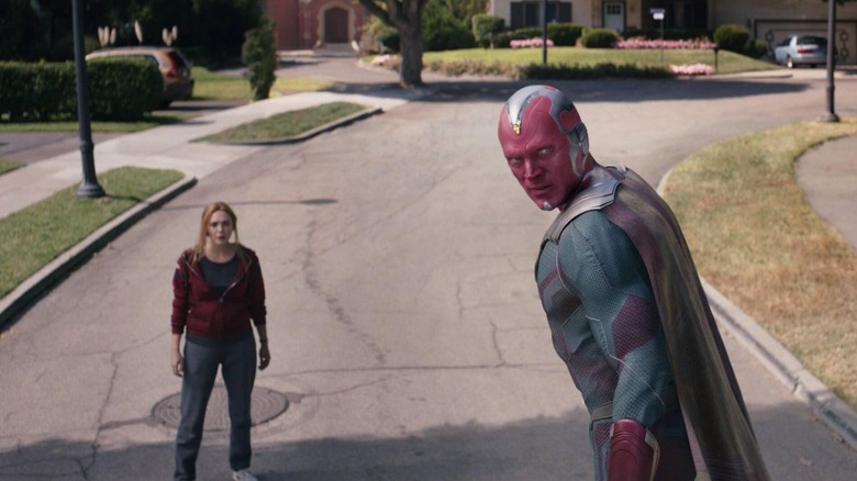Paul Bettany as Vision and Elizabeth Olsen as Wanda in WandaVision
