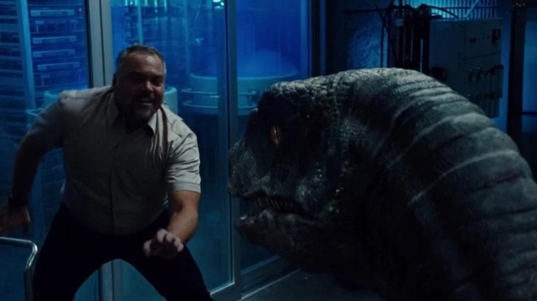 Raptor mauls Hoskins Jurassic World