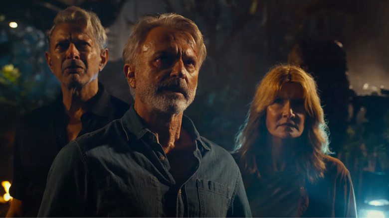 Jeff Goldblum, Sam Neill, and Laura Dern in Jurassic World: Dominion