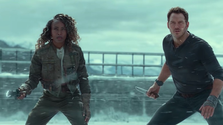 DeWanda Wise and Chris Pratt in Jurassic World: Dominion