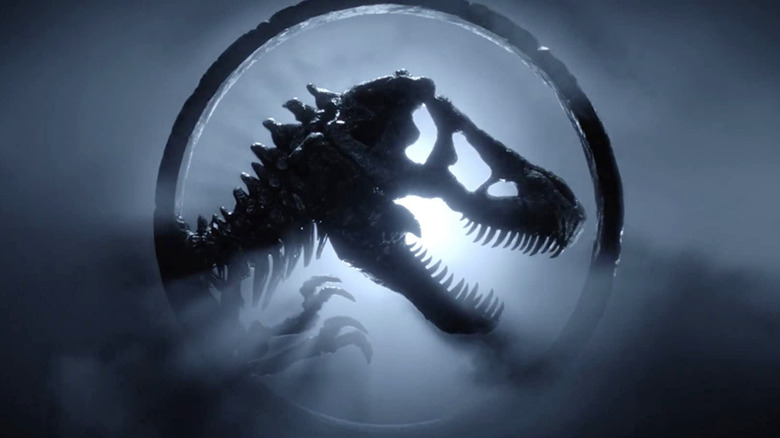 The backlit logo for Jurassic World Dominion
