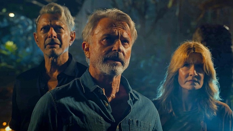 Jeff Goldblum, Sam Neill, and Laura Dern in Jurassic World: Dominion