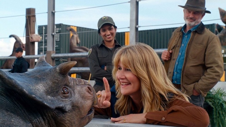 Jurassic World Dominion ellie and alan meet triceratops baby