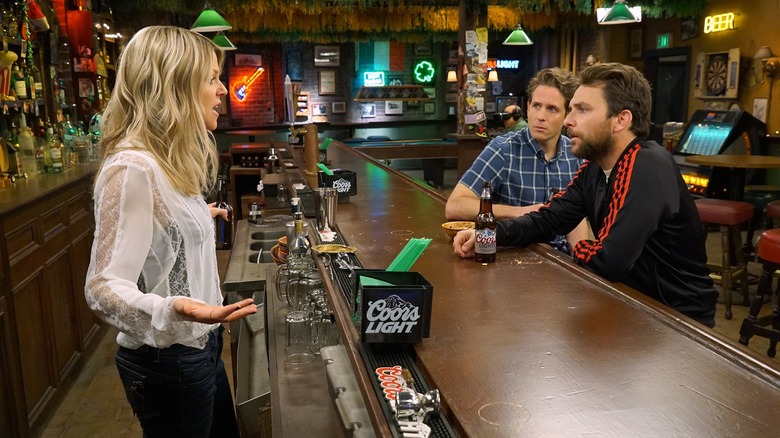 Kaitlin Olson as Dee behind the bar talking to Charlie Day and Glenn Howerton as Dennis on It's Always Sunny
