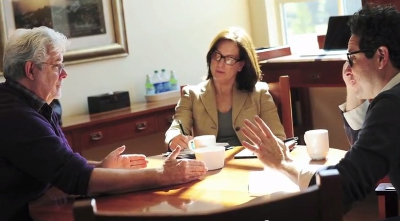 George Lucas, Kathleen Kennedy and JJ Abrams in a Star Wars meeting